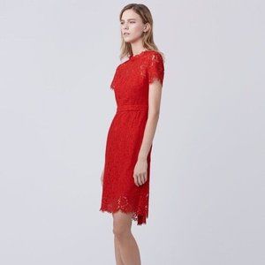 diane von furstenberg dress Alma Red Floral Lace Sz 4 Dvf Nwt